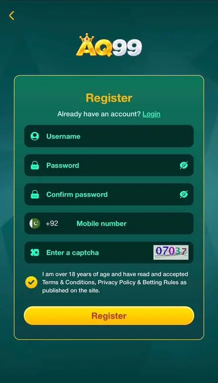 AQ999 Game login page