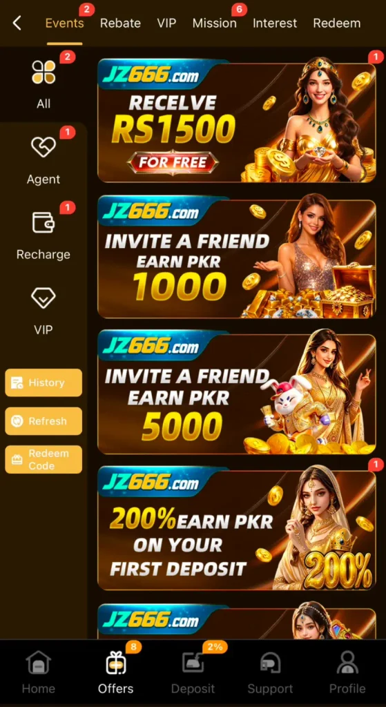 JZ666 Game promotional offers and bonus section