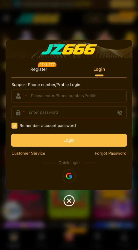 JZ666 Game registration and login interface