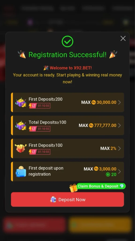 X92 Game promotion and bonus offers