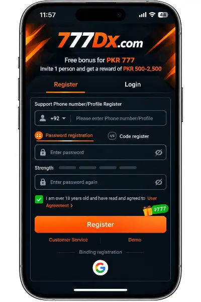 777DX Game login page