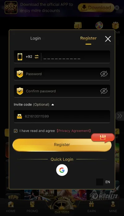 8557 Game login screen