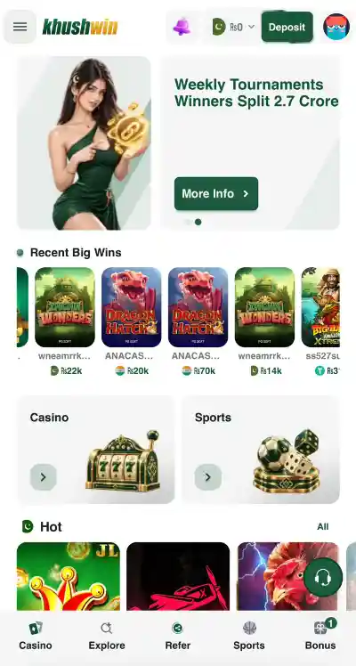 KhushWin Game Android Dashboard